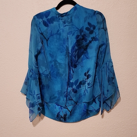 Elie Tahari Blue Blouse with Mandarin Collar and 3/4 Sleeves - Picture 10 of 11